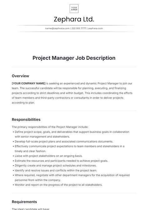 project manager linkedin description