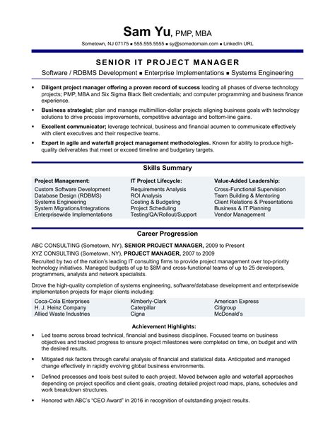 project manager profile summary examples