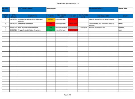 project meeting notes template with action items