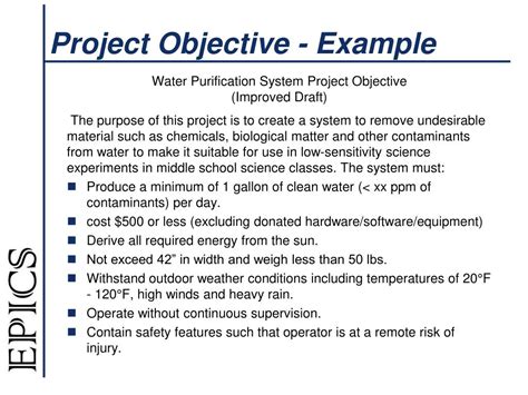 project objectives examples pdf