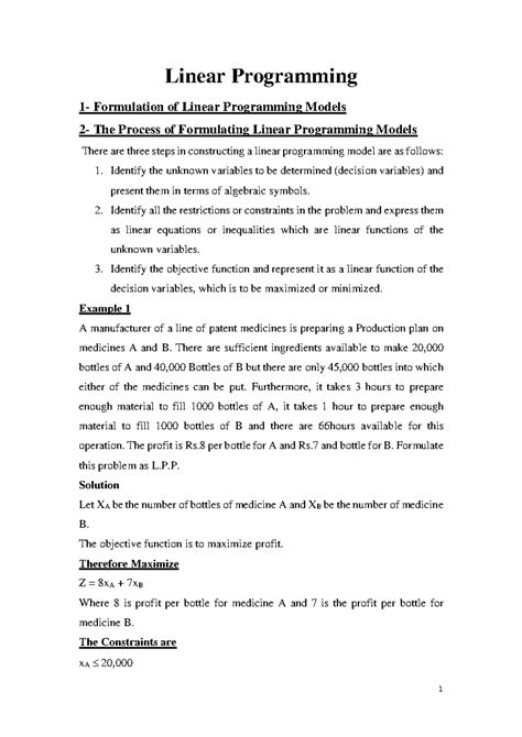 Project Paper Assignment Linear Programming Models