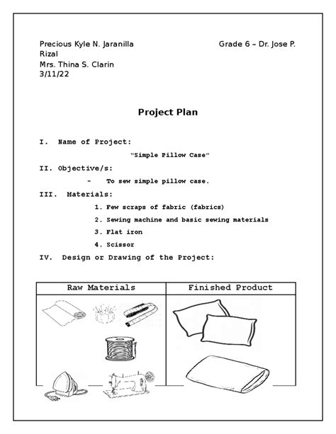 project plan examples grade 6