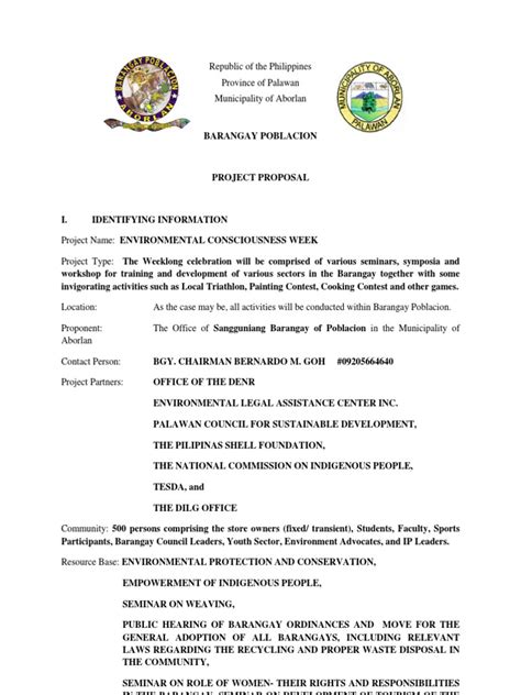 Project Proposal Example For Barangay