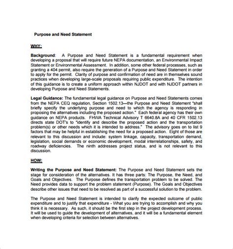 project purpose statement examples