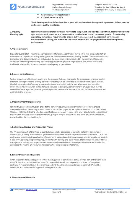 project quality plan example construction