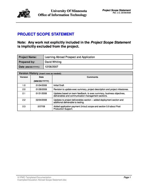 project scope example template