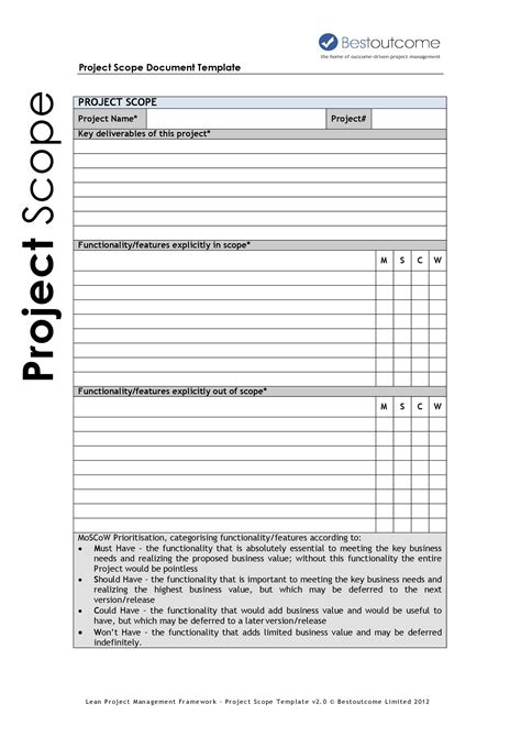 project scope form template