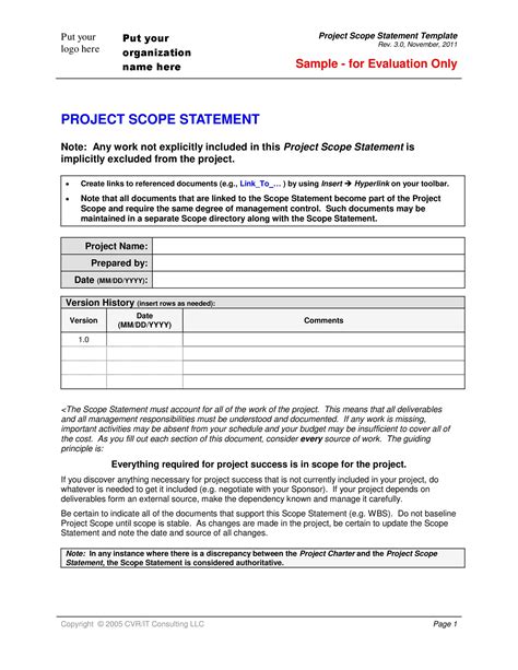 project scope statement sample
