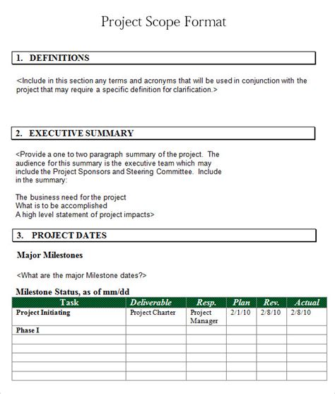 project scoping document template word