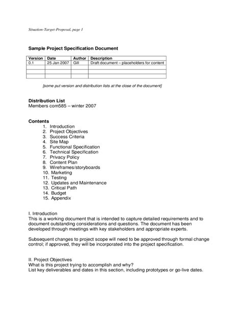 project specification document template