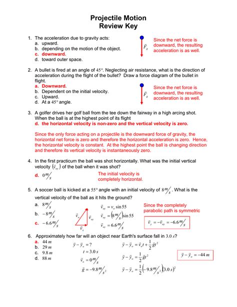 projectile motion worksheet 2 answers