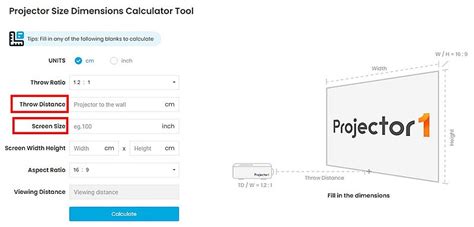 Projector Throw Size Calculator