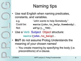 Prolog Verb Meaning