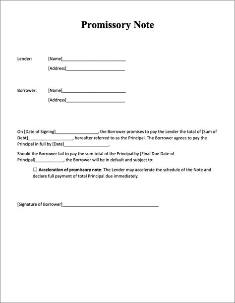 Free Unsecured Promissory Note Template Word PDF eForms