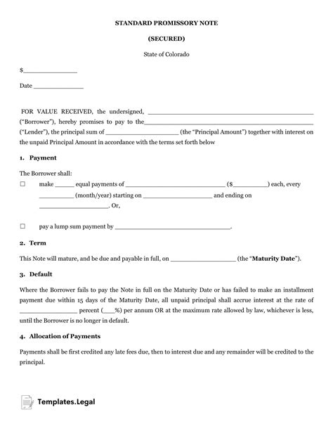 Download Colorado Promissory Note Form PDF RTF Word
