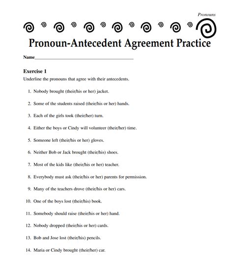 pronoun antecedent agreement worksheet grade 6