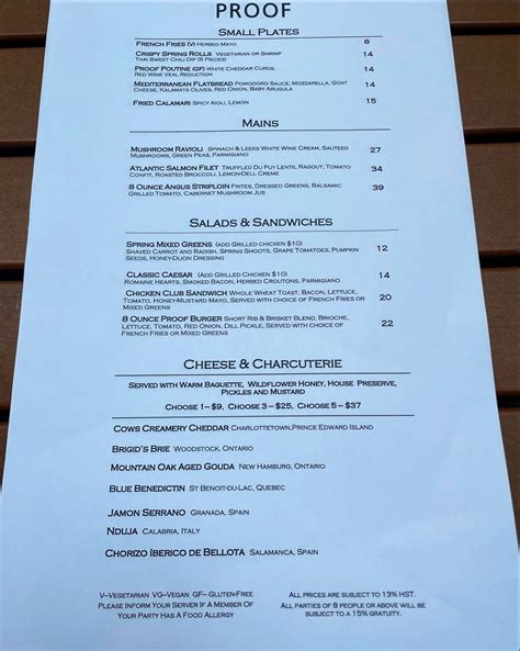 Proof Bar And Patio Menu
