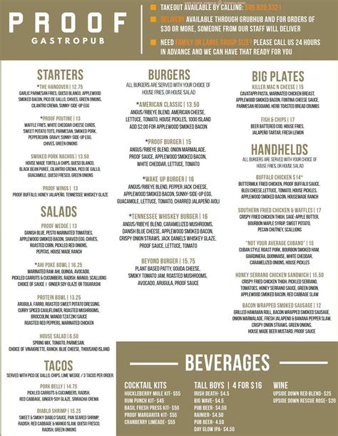 Proof Bar Cincinnati Menu