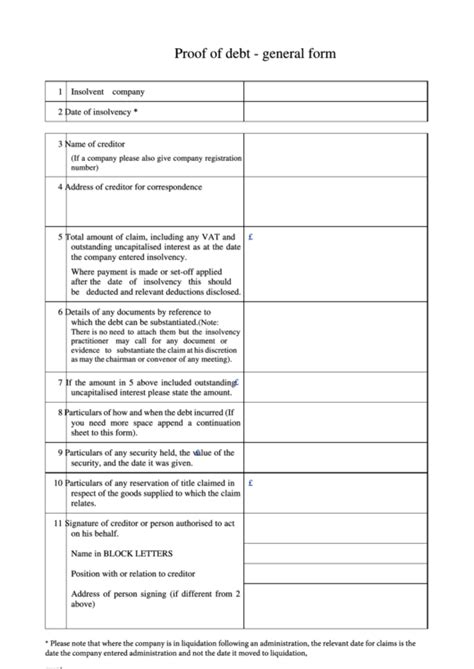 proof of debt form template