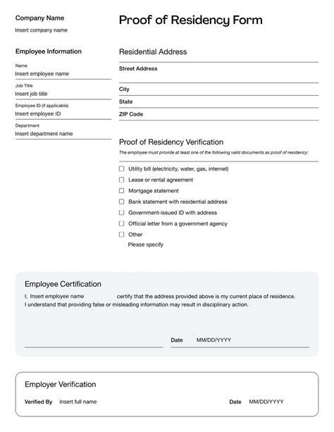 proof of residency form template