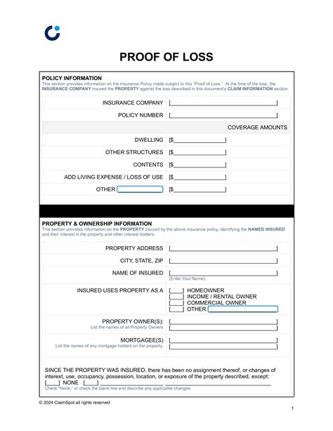 proof of loss form template