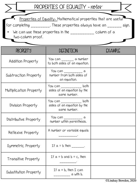 properties of equality worksheet grade 8