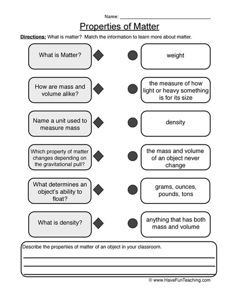 properties of matter worksheet answers pdf