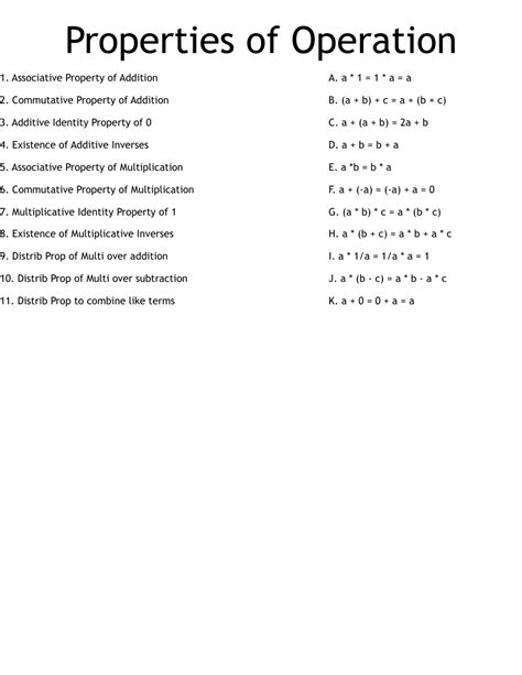 properties of operations worksheet answers