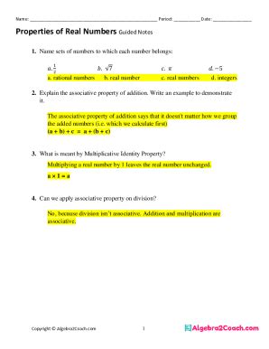 Properties Of Real Numbers Answer Key