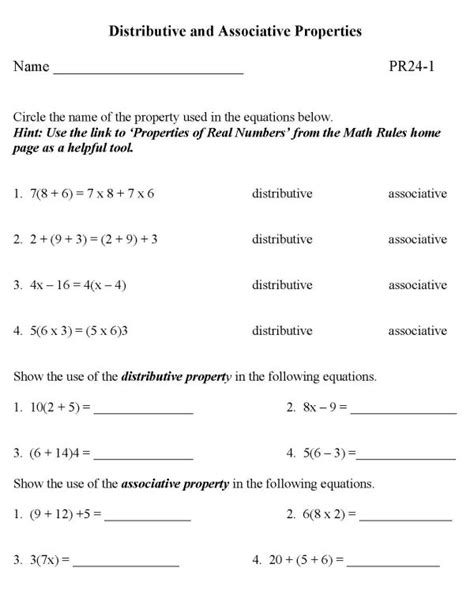properties of real numbers worksheet grade 7