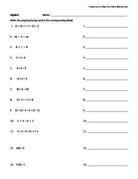 properties of real numbers worksheet grade 8