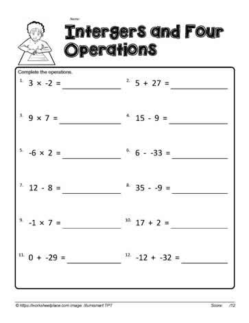 properties of the operations on integers worksheet with answers
