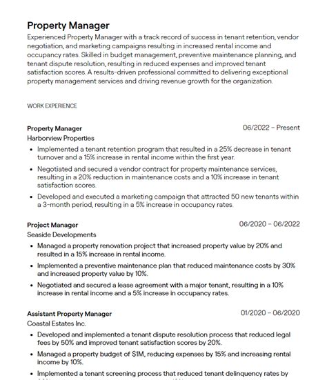 Property Manager Resume Communication Skills