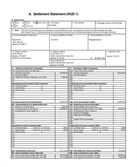property settlement statement example