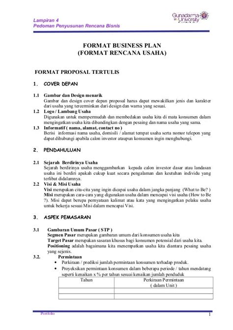 Format Proposal Bisnis Plan