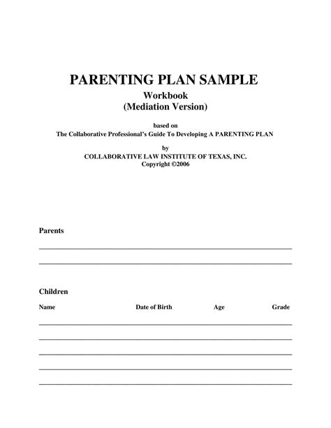 Proposed Parenting Plan Texas Free Download
