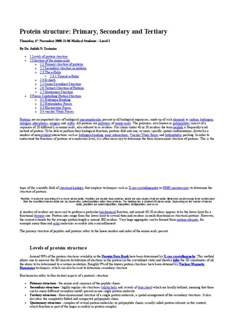 Protein Structure Notes Pdf