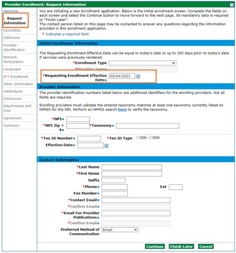 provider enrollment application portal