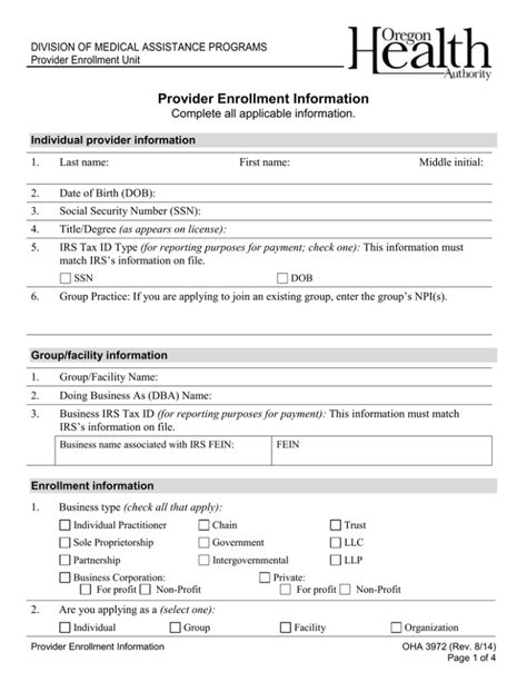 provider enrollment information form