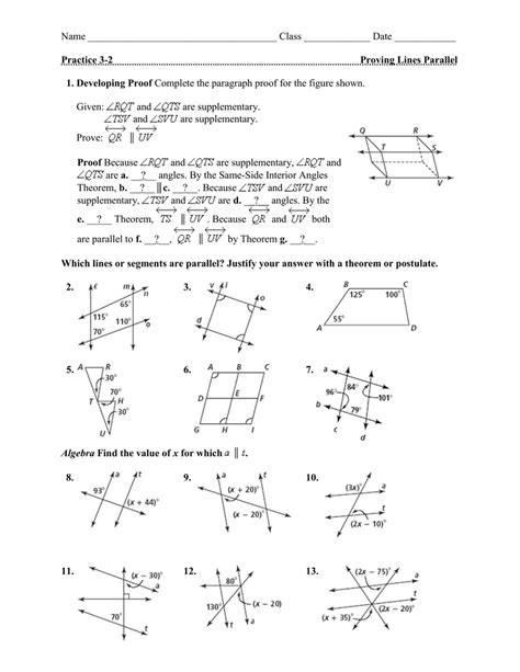 proving lines parallel worksheet answers key