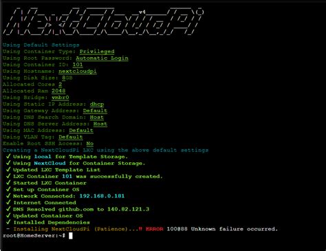 proxmox lxc network not working
