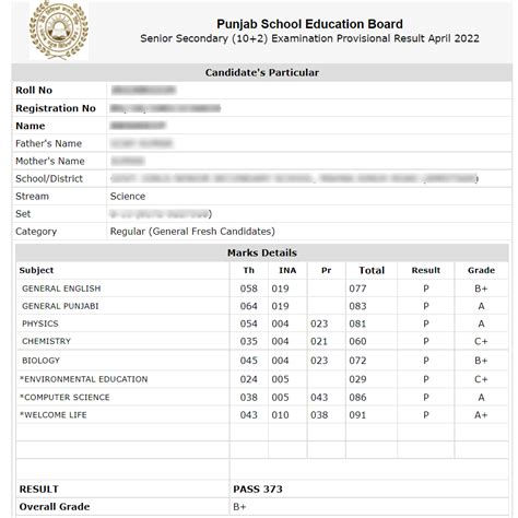 pseb class 12 result 2022 term 2 marksheet