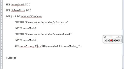 pseudo code example questions