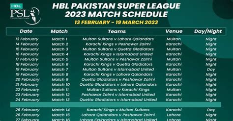 psl cricket match schedule 2023