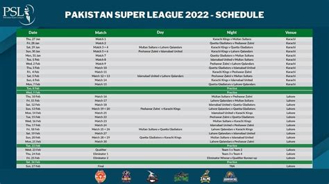 psl schedule 2022 today