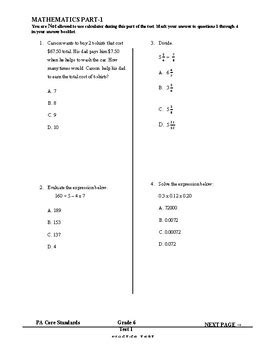 pssa practice questions for 6th grade