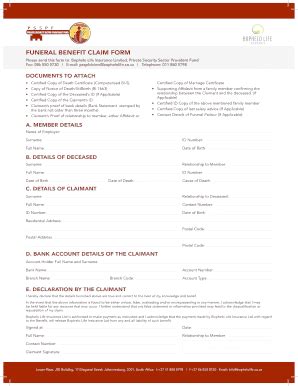 psspf funeral claim form