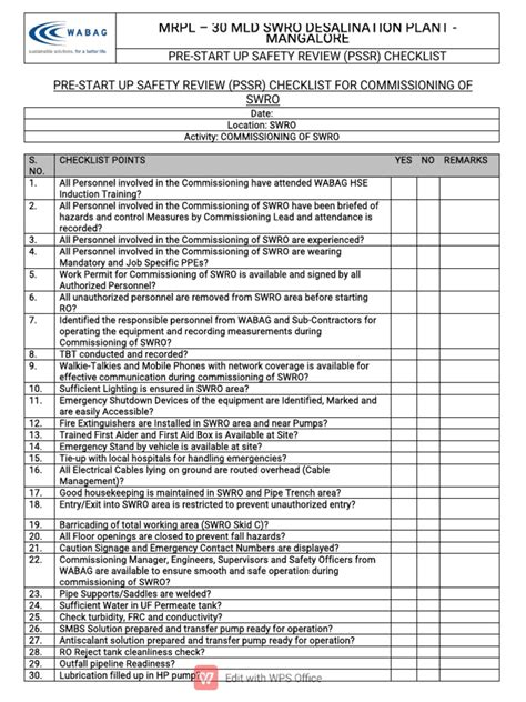 pssr checklist excel