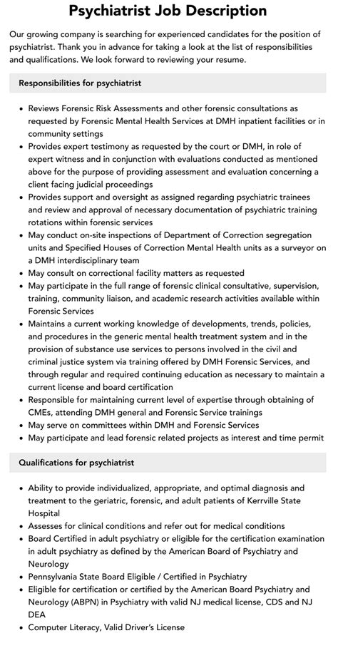 Psychiatrist Basic Description