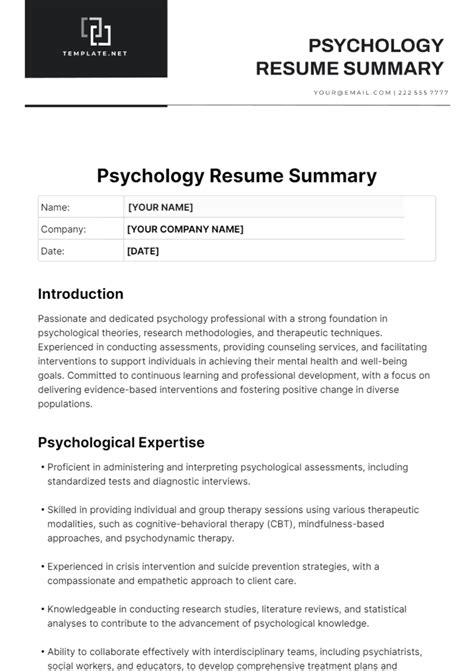 Psychologist Professional Summary